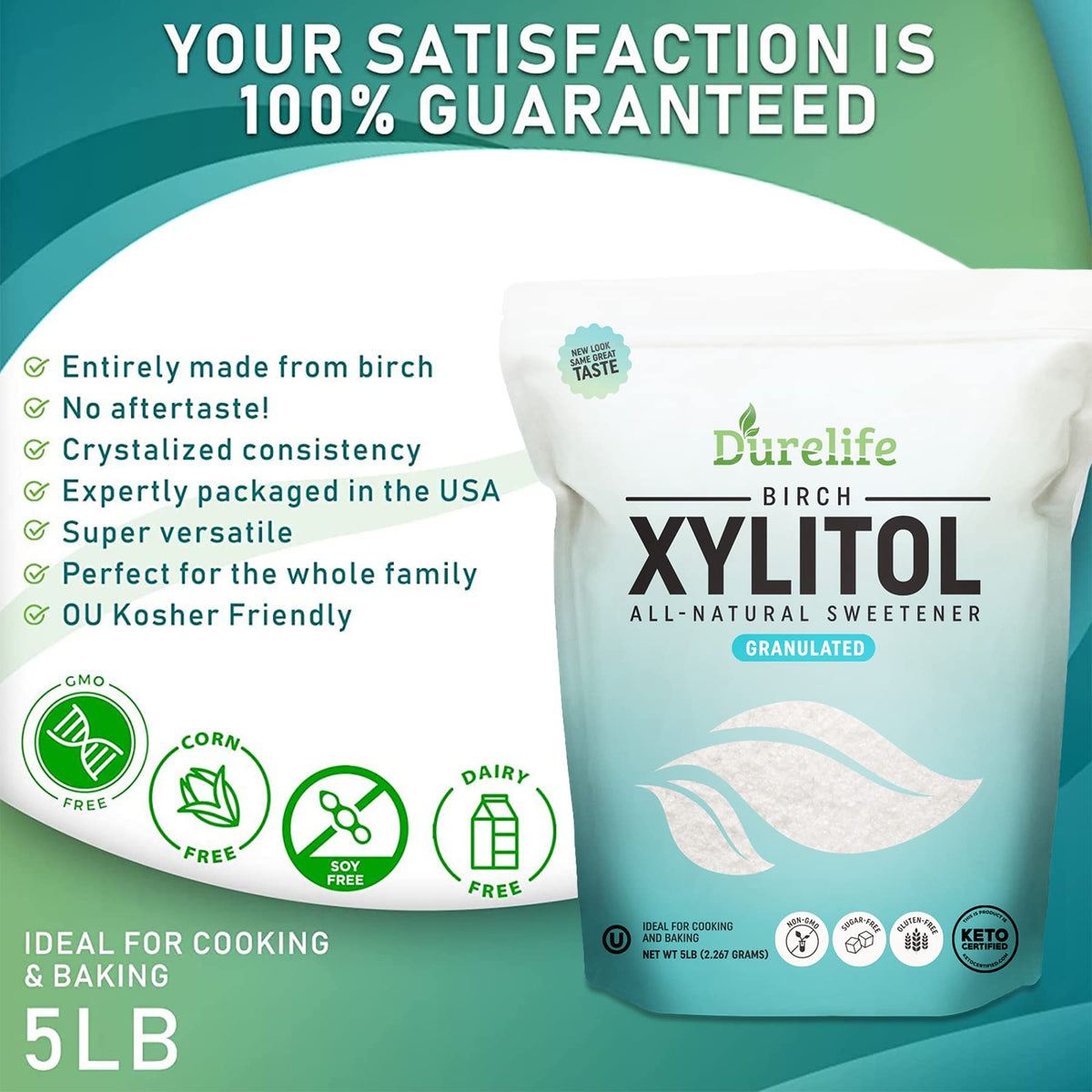 DureLife Xylitol kitchen scene highlighting gluten-free keto-friendly sweetener.
