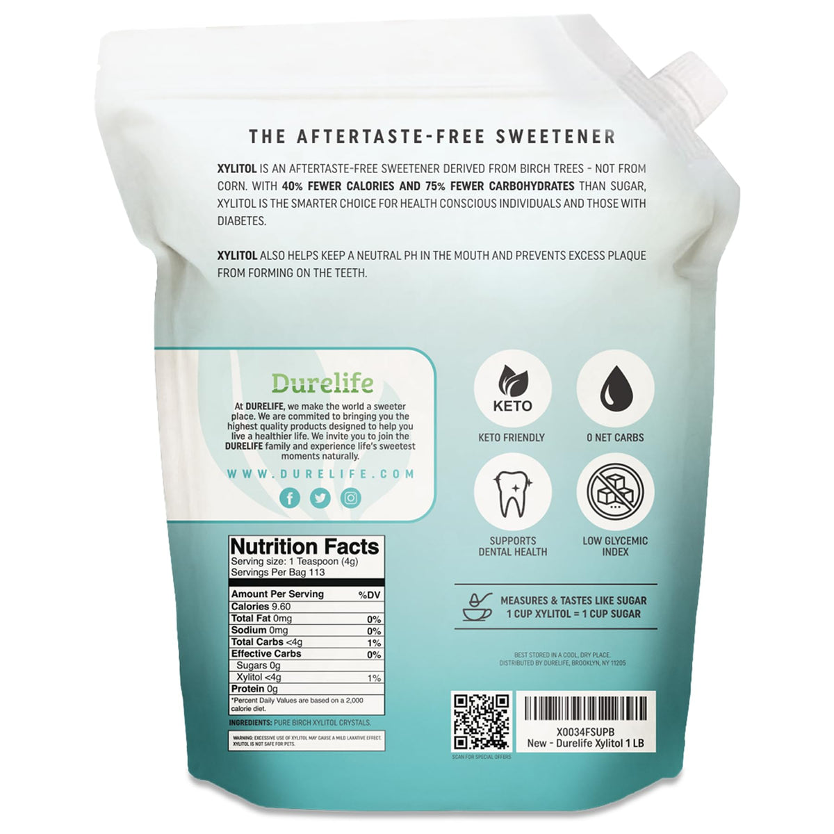 Measuring scoop with DureLife Xylitol for coffee and tea prep.
