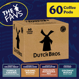 Dutch Bros Coffee Caramel Mocha pod close-up highlighting indulgent flavor.