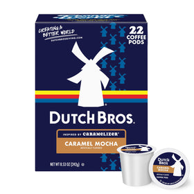 Dutch Bros Caramel Mocha pods in packaging, quick morning use