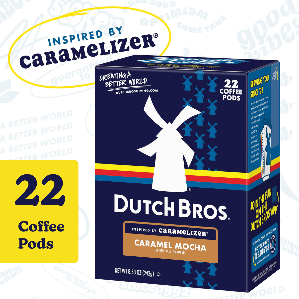 Box of 22 Dutch Bros Caramel Mocha pods, convenient supply