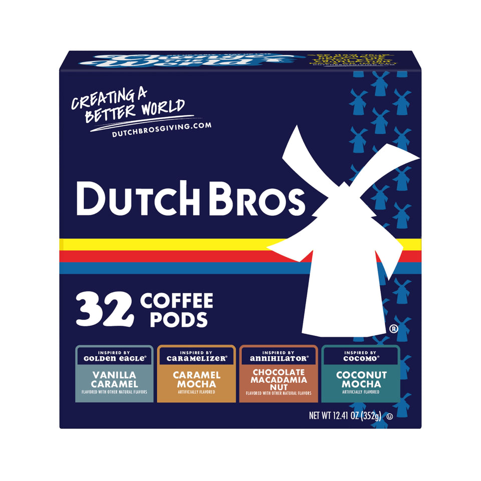 Dutch Bros Caramel Mocha pods box for quick, flavorful mornings.