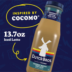 Pouring Dutch Bros Coconut Mocha Iced Latte reveals creamy mocha coconut aroma
