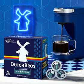 Pod in Keurig brewer showing compatibility for fast, single-serve coffee.