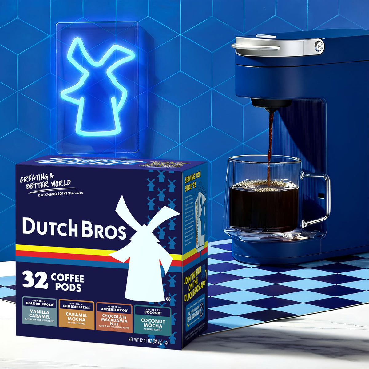 Dutch Bros Coconut Mocha pods box brings tropical aroma to your coffee routine.