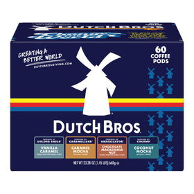 Dutch Bros Coffee variety pack box showing four flavors for quick mornings.