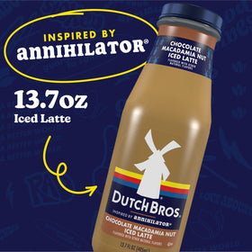 Dutch Bros iced latte bottle being poured into a glass