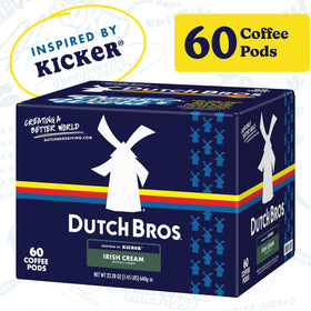 60-count box of Dutch Bros Irish Cream coffee pods for busy mornings.