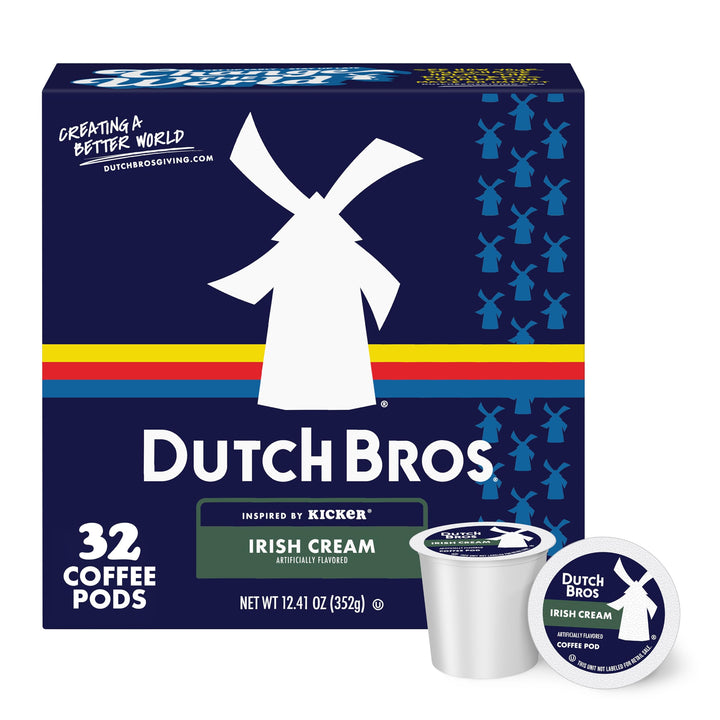 Dutch Bros Irish Cream coffee pods inspired by Kicker, ready for quick mornings.