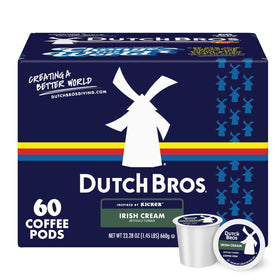 Dutch Bros Irish Cream flavored coffee pods with bold aroma for Keurig brewers.