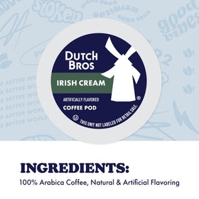 Morning ritual with Dutch Bros Irish Cream pods for quick at-home coffee.