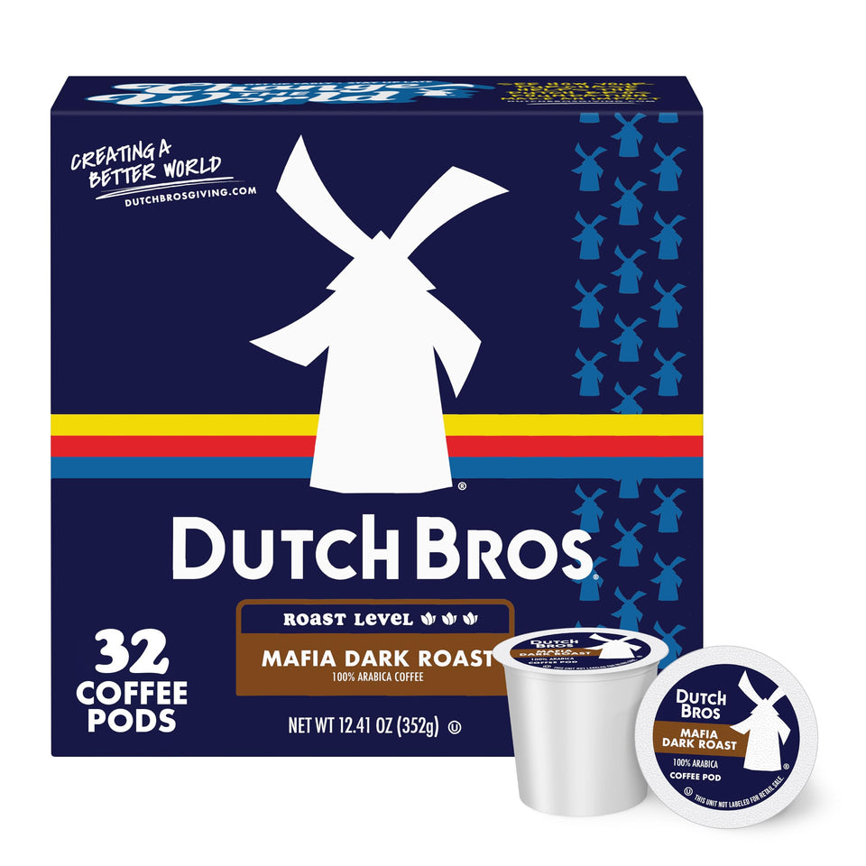 Dutch Bros Mafia Dark Roast box front showing bold coffee for a rich morning ritual