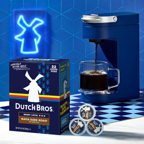 Steam rising as Mafia Dark Roast pours for a rich, full-bodied brew.
