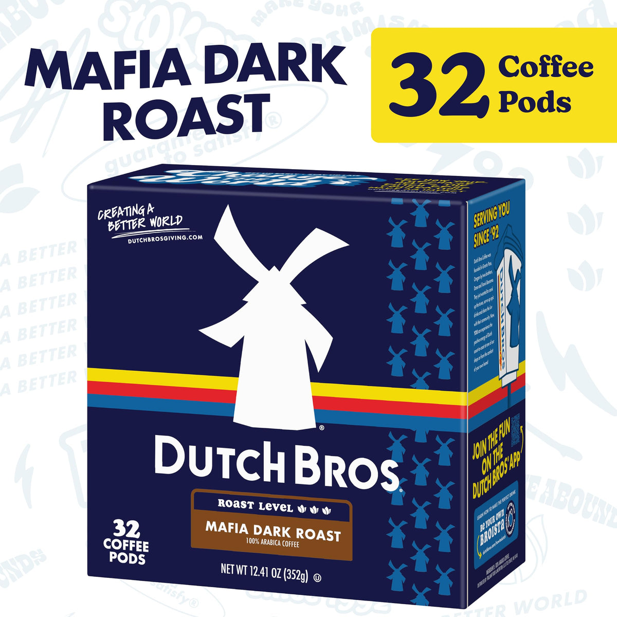 Dutch Bros Mafia Dark Roast pod close-up highlighting velvety body and chocolate notes