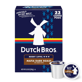 Dutch Bros Mafia Dark Roast pods box for quick, convenient single-serve mornings.