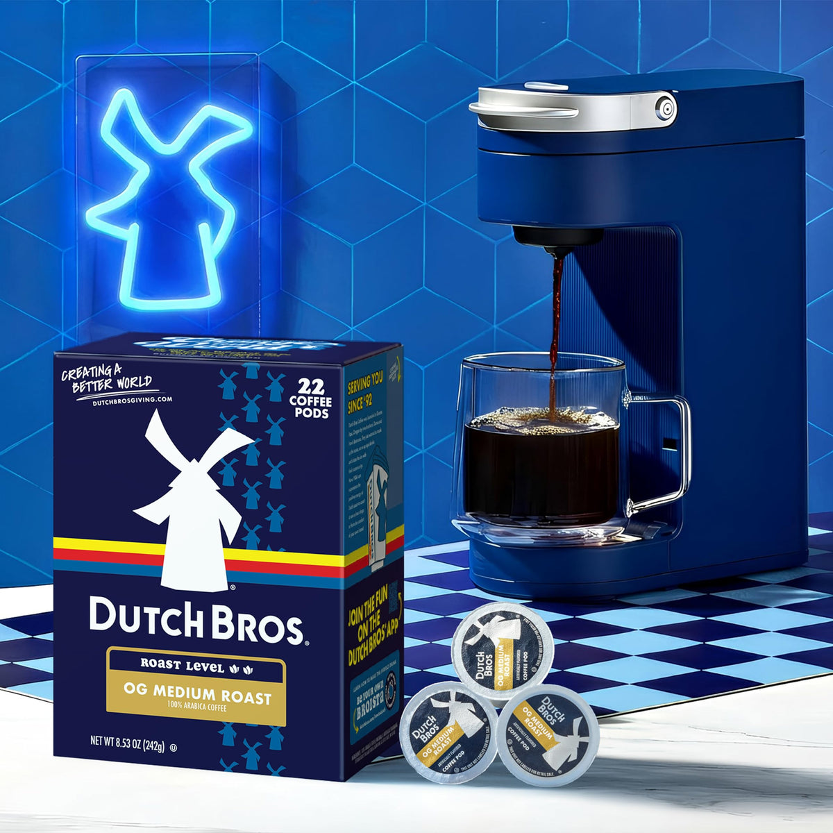 Dutch Bros OG Medium Roast box 22-count emphasizes value