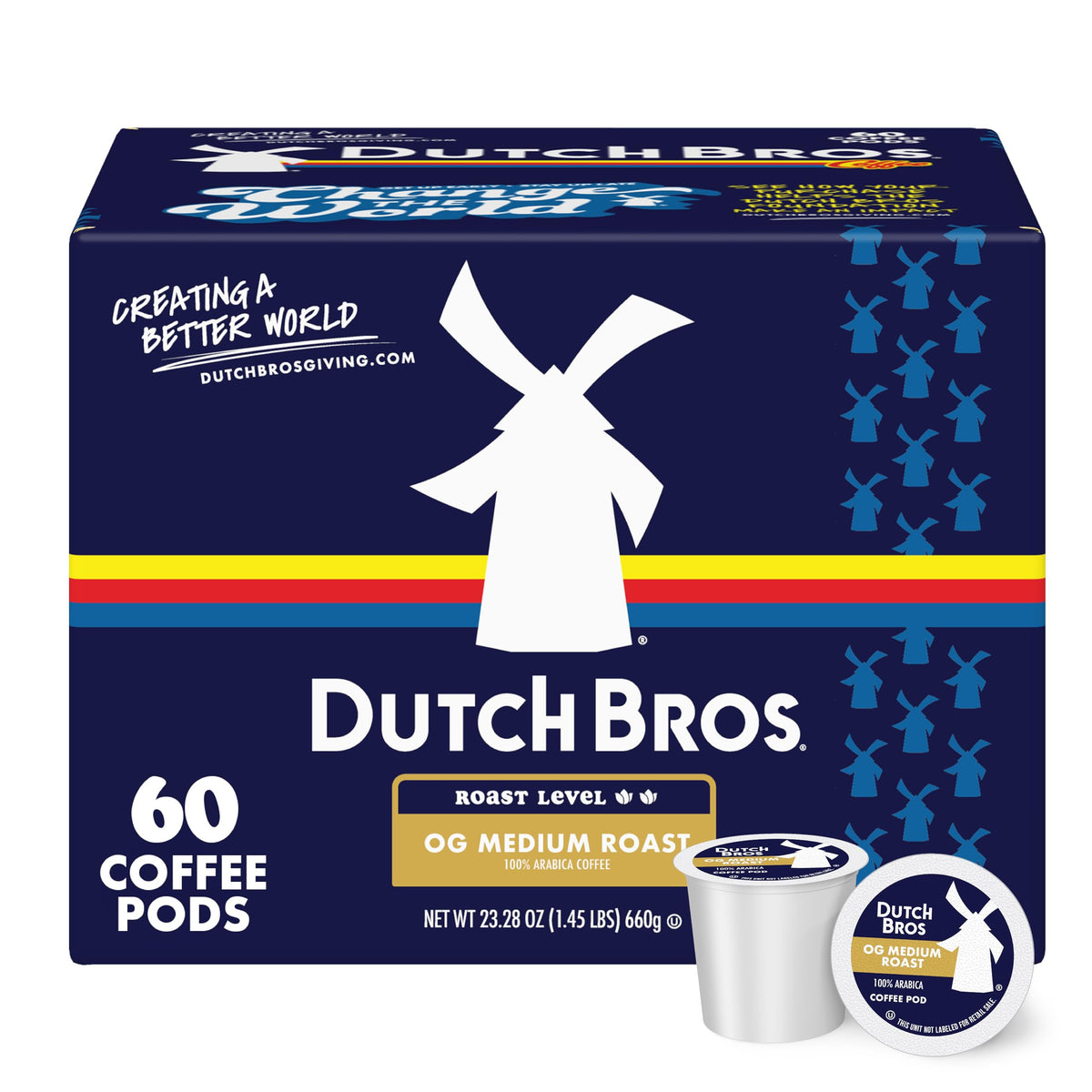 Dutch Bros OG Medium Roast box, packaging for convenient daily use