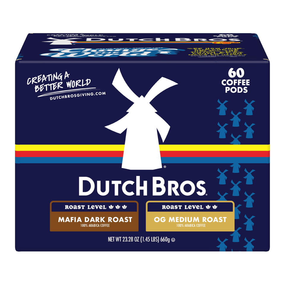 Dutch Bros OG Medium Roast pod box, offering a milder, flavorful start to mornings.