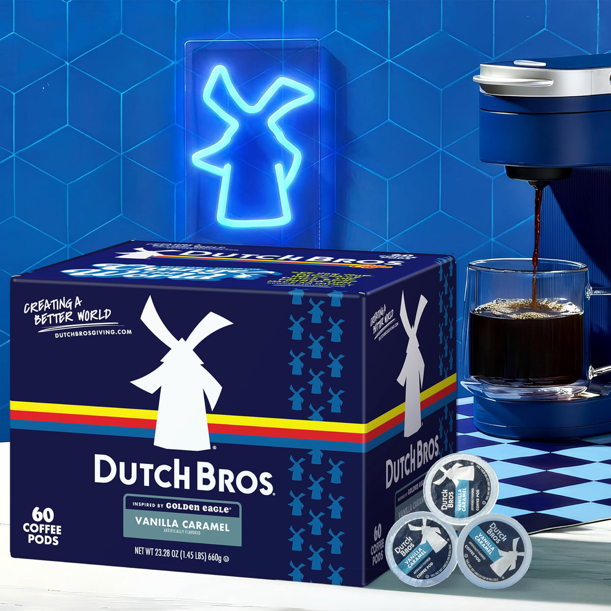 Dutch Bros Vanilla Caramel coffee cup steaming evokes cozy start