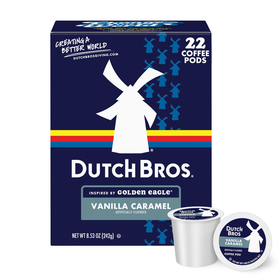 Dutch Bros Vanilla Caramel pod close-up showing creamy vanilla notes.