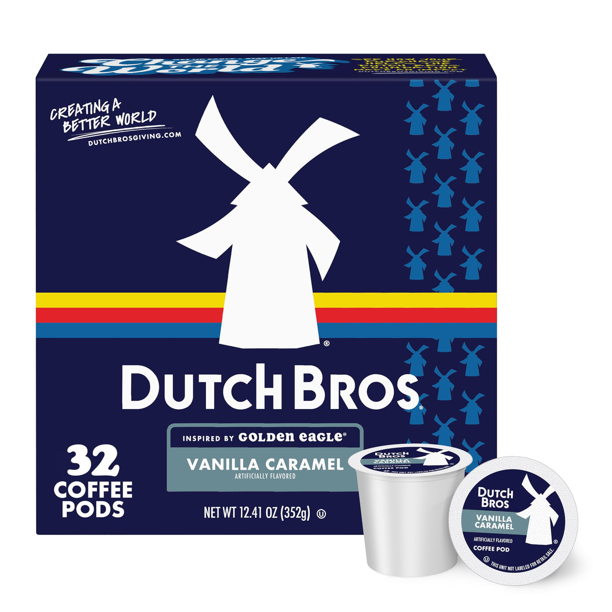 Dutch Bros Golden Eagle box front—premium single-serve convenience for home brews.