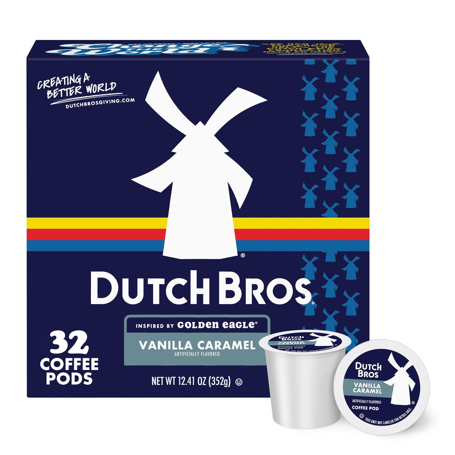 Dutch Bros Golden Eagle box front—premium single-serve convenience for home brews.