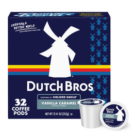 Dutch Bros Golden Eagle box front—premium single-serve convenience for home brews.