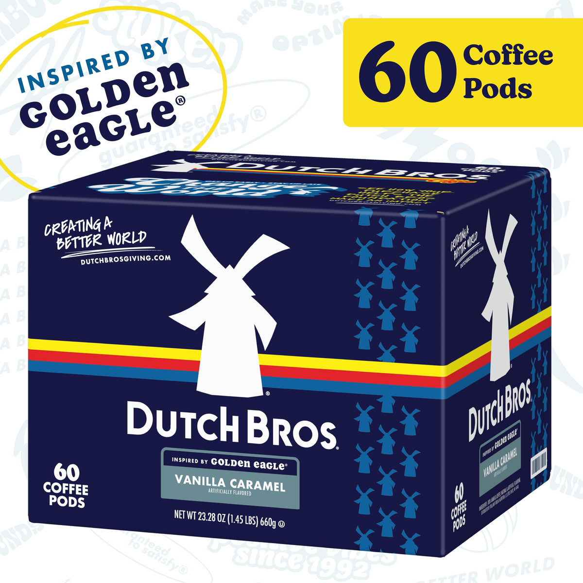 Dutch Bros Vanilla Caramel Golden Eagle pods closeup highlighting rich flavor