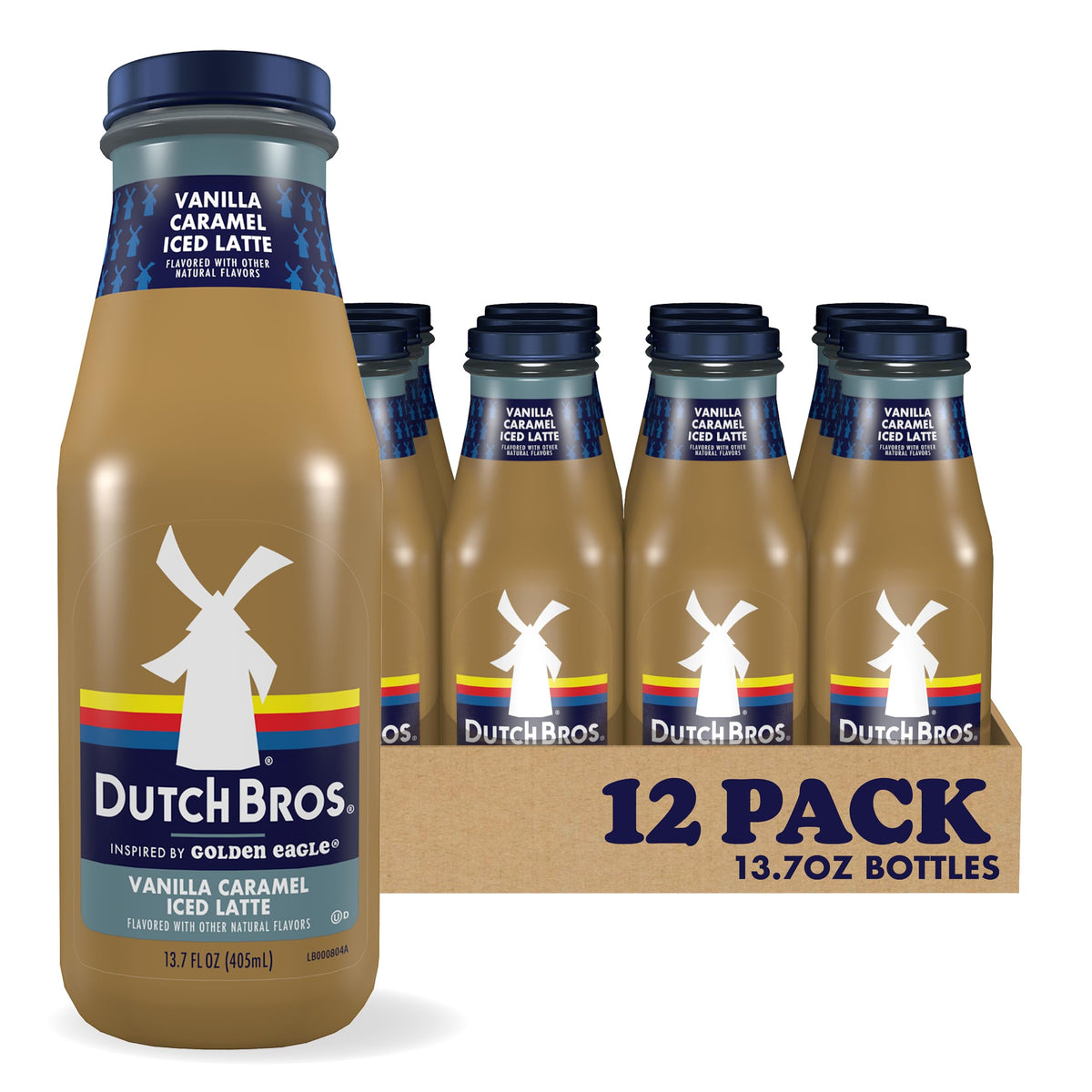 Dutch Bros Vanilla Caramel Iced Latte bottle, refreshing at home