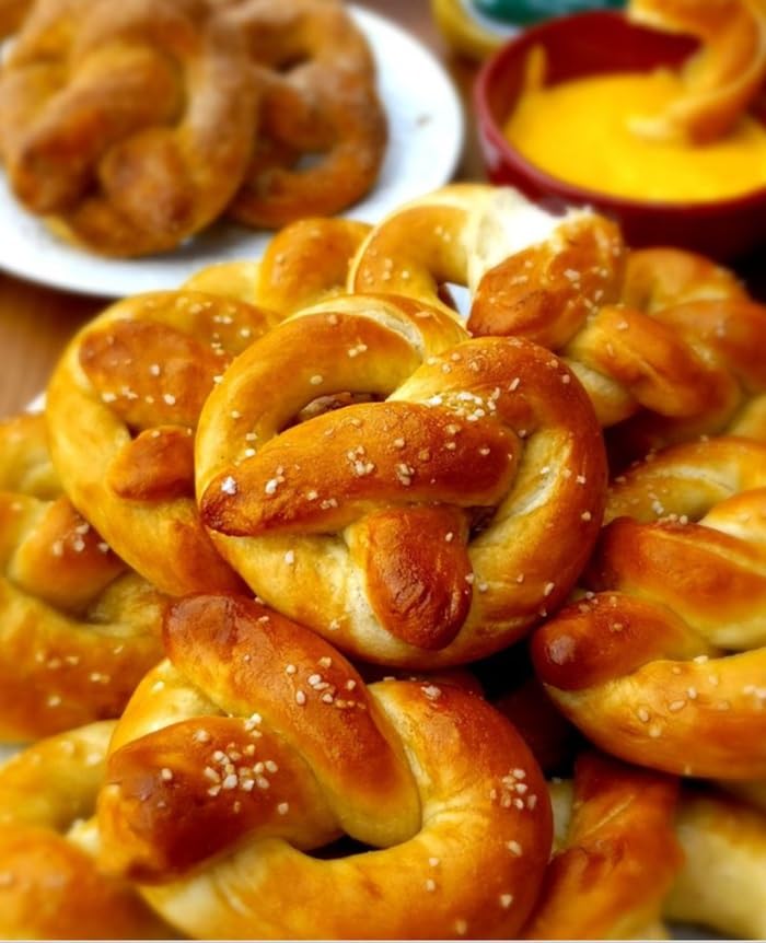 Golden Dutch Country Soft Pretzels fresh from the oven, chewy and delicious.