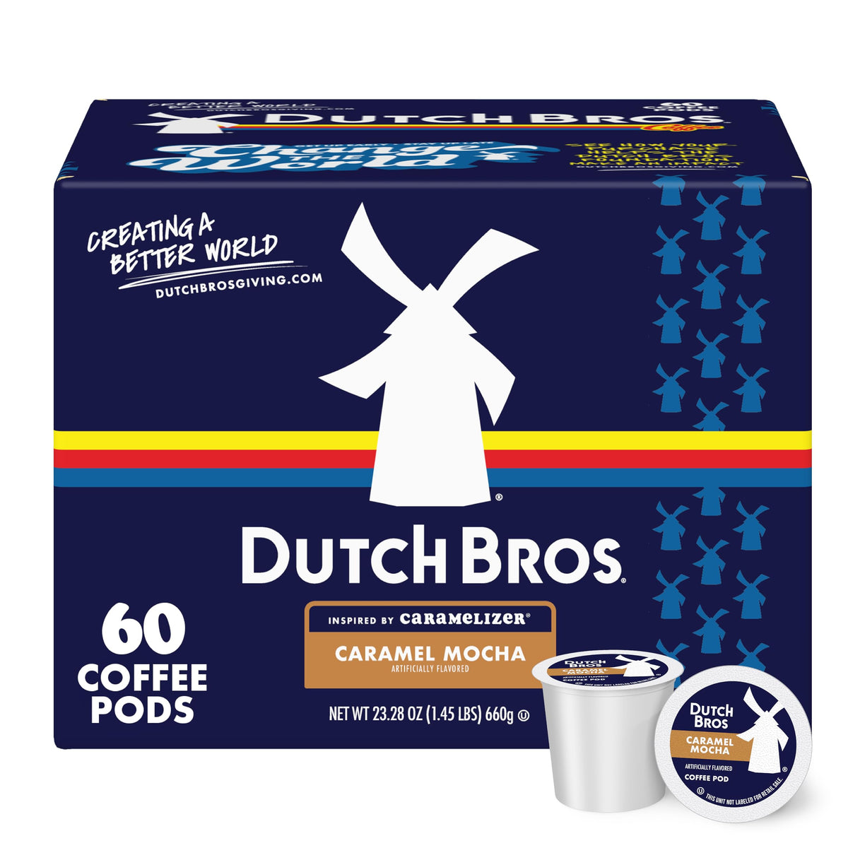 Dutch Bros Caramel Mocha pods boxed for quick, delicious mornings.