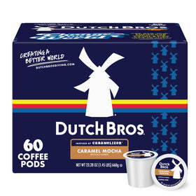 Dutch Bros Caramel Mocha pods boxed for quick, delicious mornings.