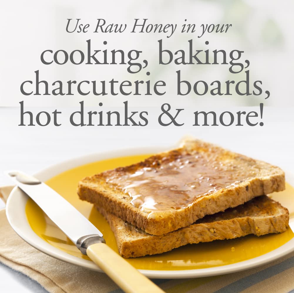 Amber Dutchman's Gold Raw Honey jar on shelf signals premium quality.