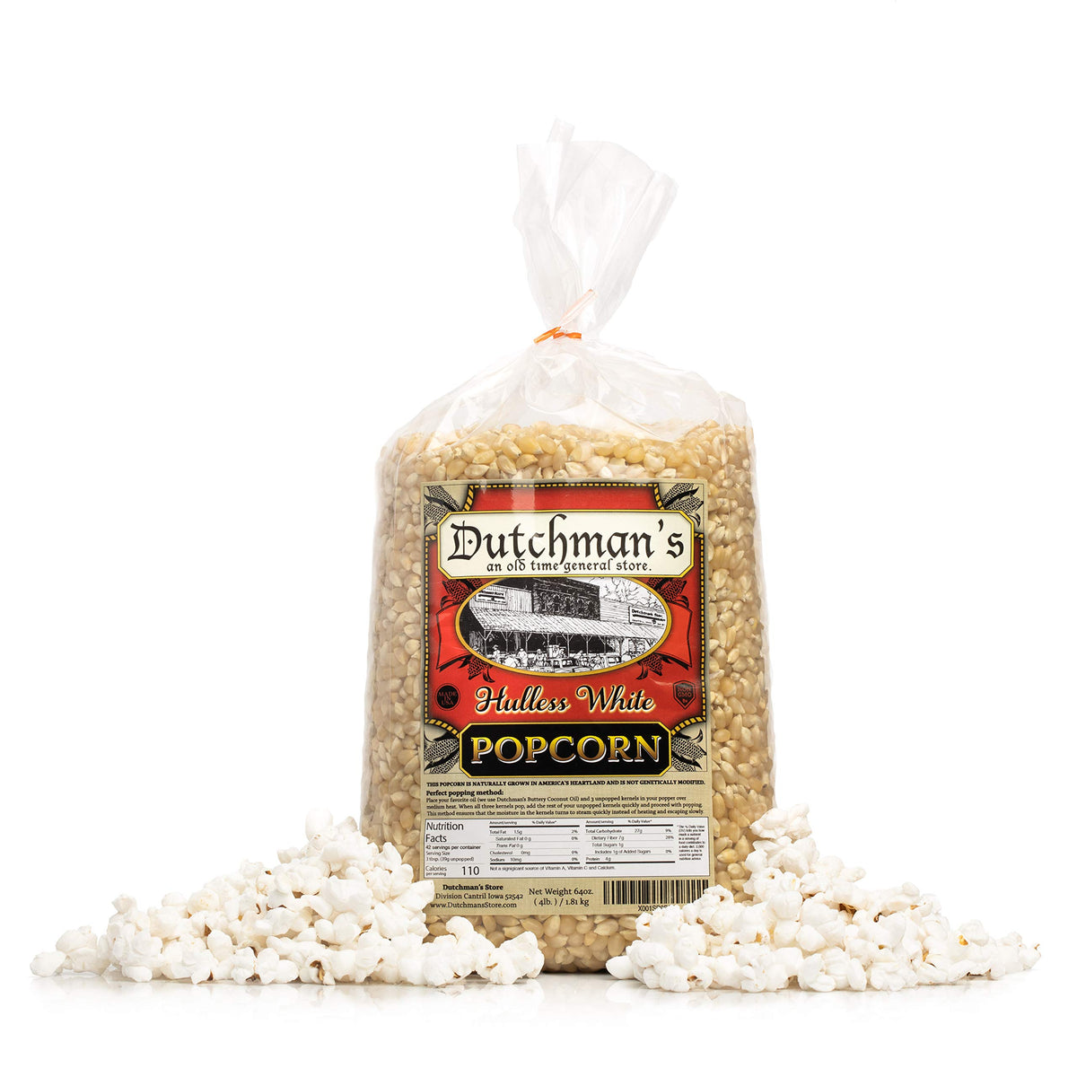 Dutchman's white popcorn kernels on stovetop popping deliver tender bites and large snowflake results.