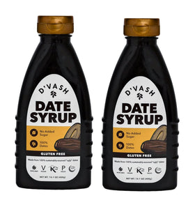 D'Vash Date Syrup bottle squeeze for versatile vegan sweetening.
