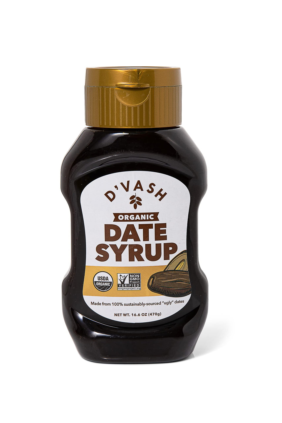 D'Vash Organics date syrup bottle pour for baking and topping