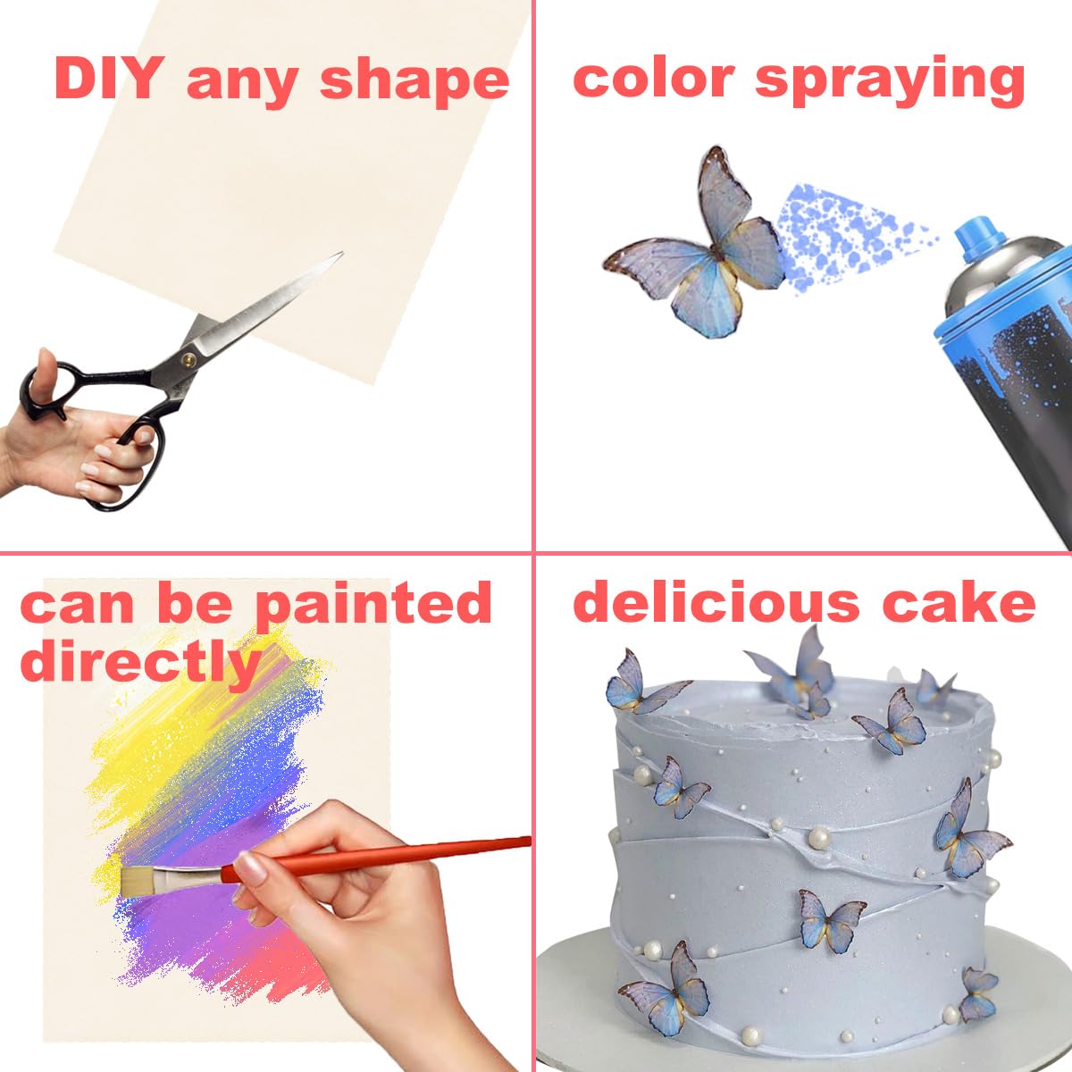 DVECUE wafer paper easy-cut sheet, perfect for custom shapes on desserts.