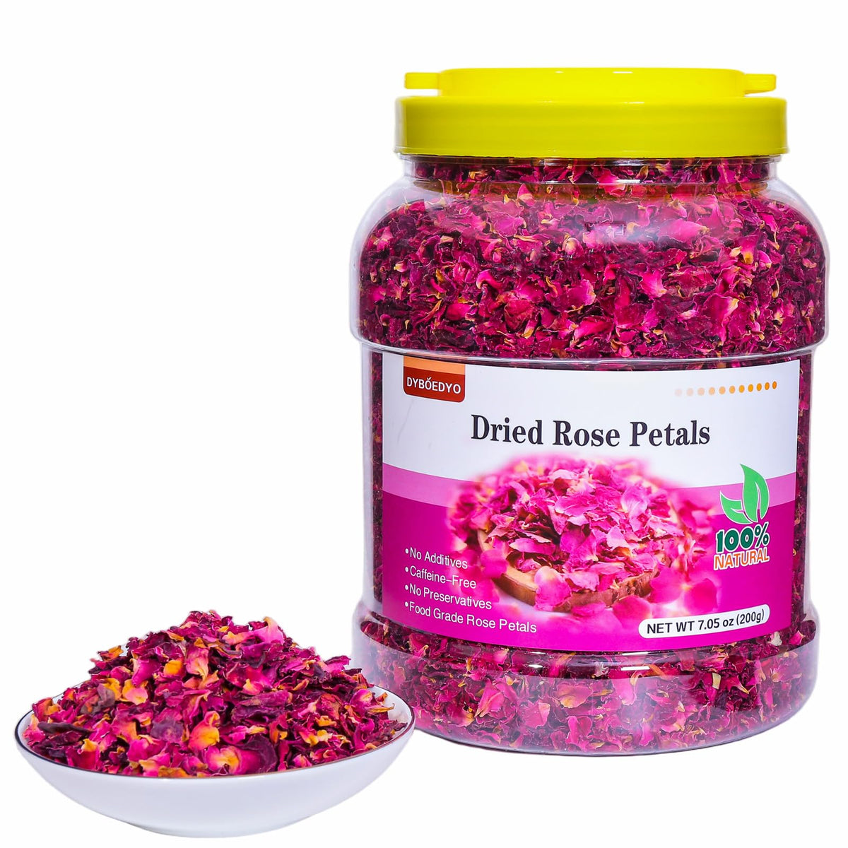 DYBOEDYO dried rose petals 200g pack for tea, baking, and dessert decoration.