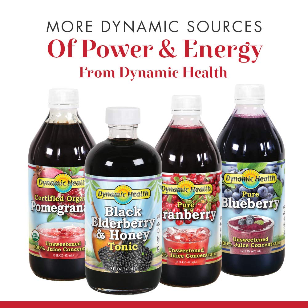 Dynamic Health blueberry concentrate label close-up, vegan and kosher quality