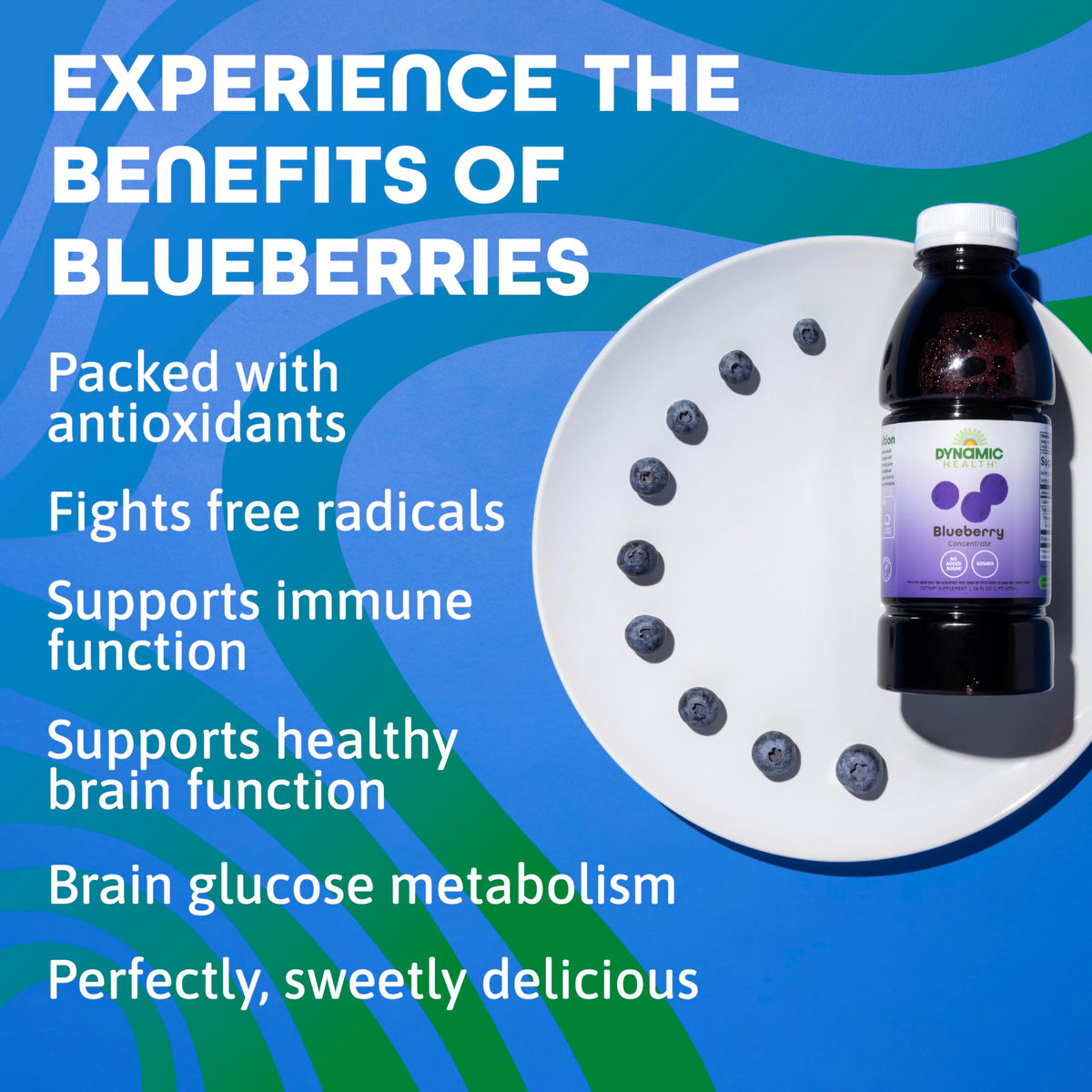 Dynamic Health Blueberry Concentrate served over yogurt for flavor.