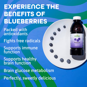 Dynamic Health Blueberry Concentrate served over yogurt for flavor.
