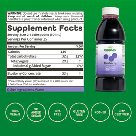 Dynamic Health Blueberry Concentrate being poured for daily use.