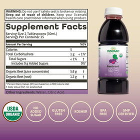 Dynamic Health Certified Organic Beetroot label highlighting no added sugar