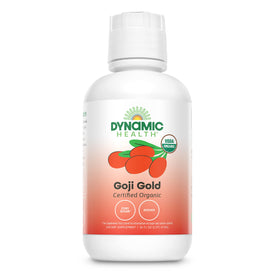 Dynamic Health Goji Gold Pure Juice bottle showing organic goji goodness for daily wellness.