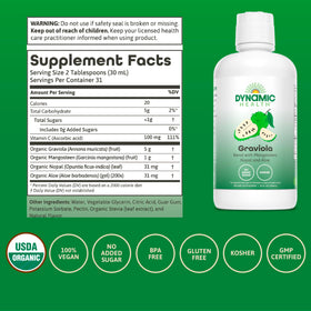 Dynamic Health Graviola Blend being poured into a glass for refreshing daily consumption.
