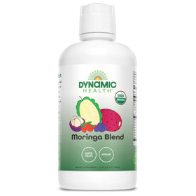 Dynamic Health Moringa Blend bottle front, organic superfruit mix for daily energy.