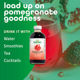 Dynamic Health Pomegranate Juice Concentrate product shot, GMP facility and lab-tested quality.