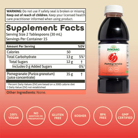Dynamic Health Pomegranate concentrate label front highlights clean ingredients and quality