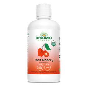 Dynamic Health Tart Cherry Juice bottle front showing organic, unsweetened juice rich in antioxidants