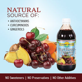 Close-up of tart cherries in Dynamic Health tonic highlighting fruit-forward flavor